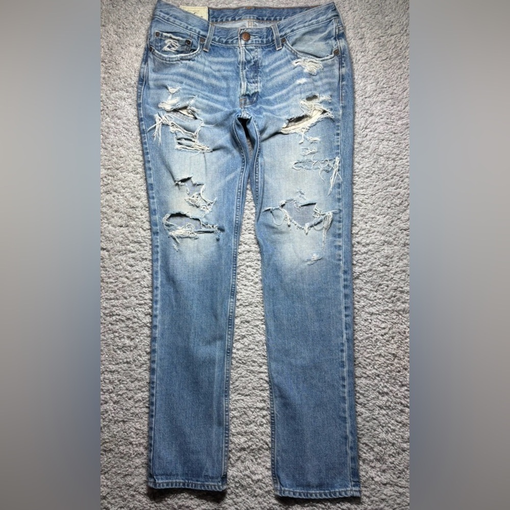 Hollister Jeans Mens 34 x 34 The Skinny Light Wash Button Fly Distressed Grunge